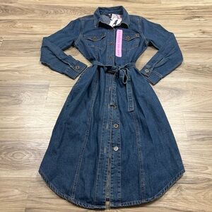 Frye Denim Tie Belt Midi Button Front Dress Medium Wash Women's Size Small NWT